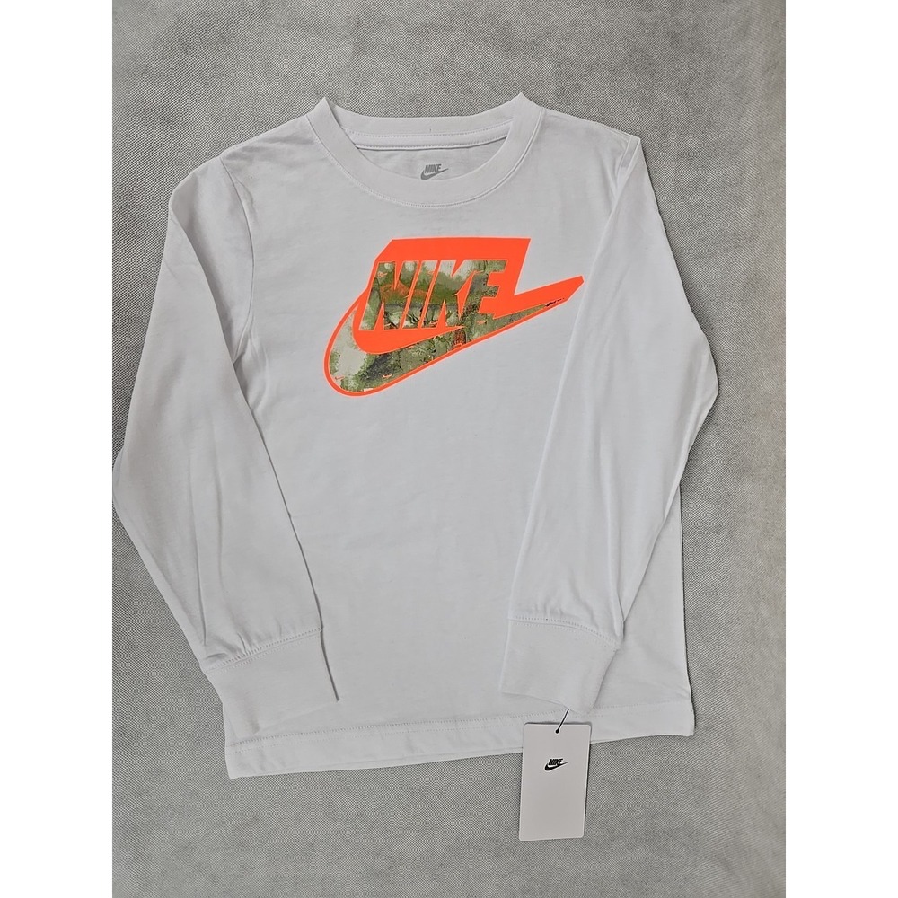 NWT Nike Shirt Boys Size 7 Long Sleeve SWOOSH White Camo Logo Graphic Tee NEW‎